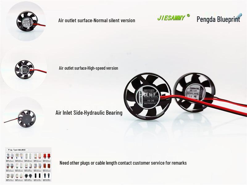 JIESAMMY 3007 Hydraulic Bearing 3CM Mini High RPM Silent Fan 12V/5V 5V 14000 RPM with 2.54 Terminal Plug