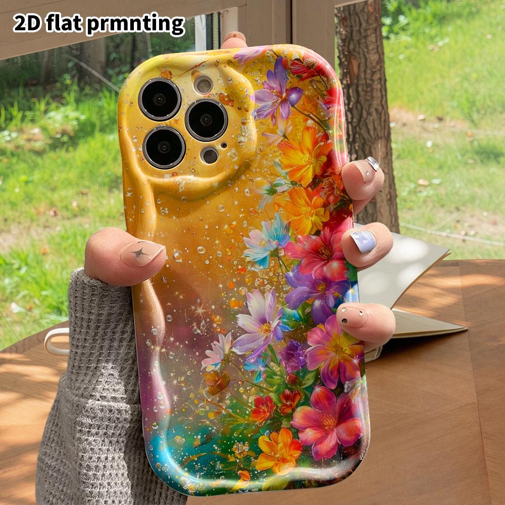 Phone Case: 2D flat design suitable for iPhone 18 17 16 15 14 13 Pro protective case, gilded floral pattern, perfect Christmas and Halloween holiday g