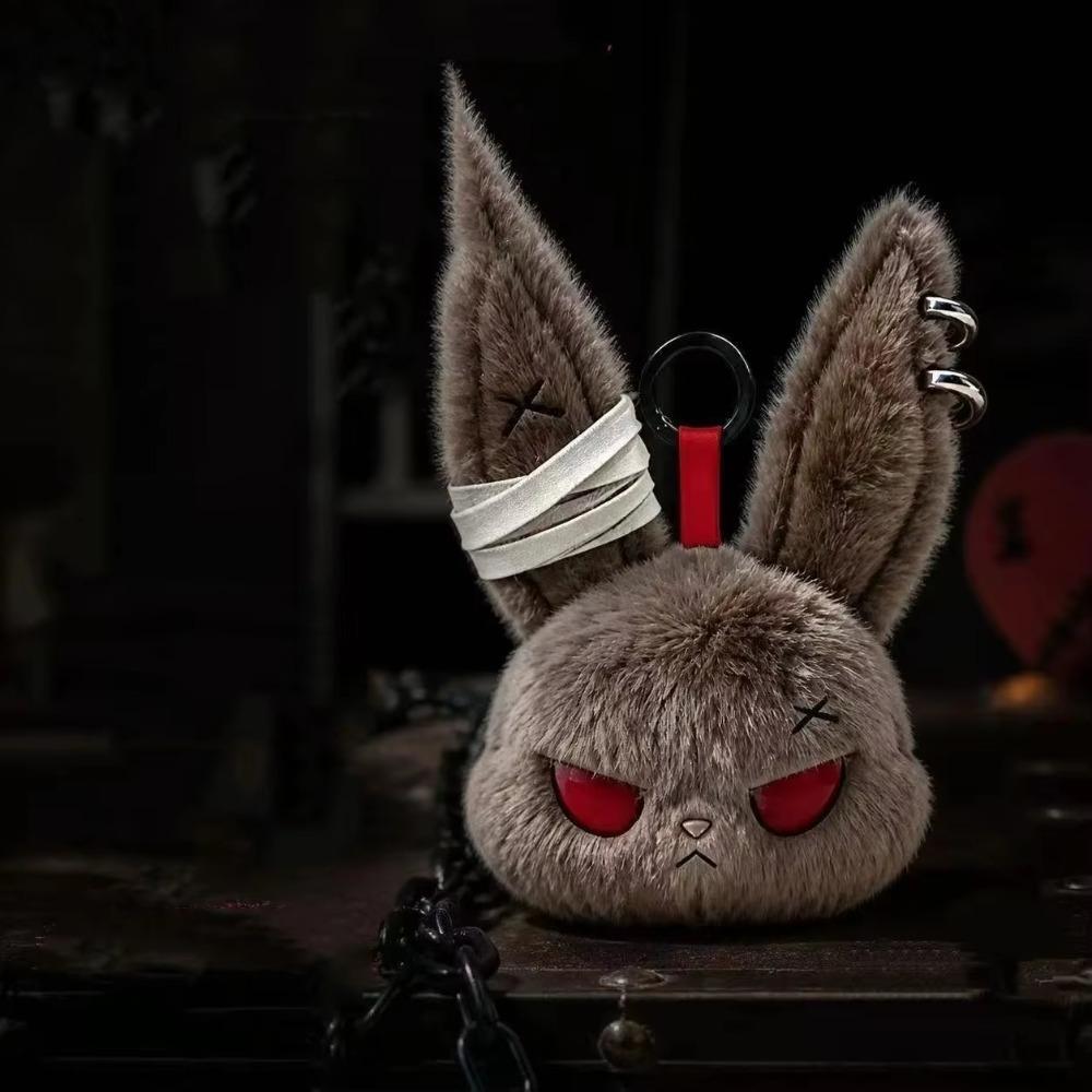 Plush Dark Bunny Plush Doll Embroidered Rabbit Bag Charm Cute Bunny Plush Keychain Daily Carry