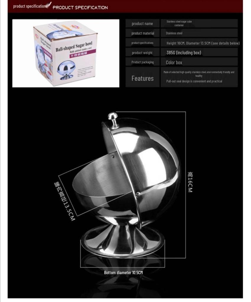 Stainless Steel Flip-Top Sugar Bowl and Condiment Jar