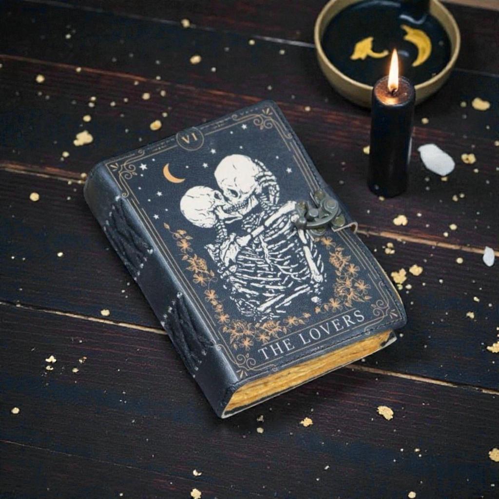 Handmade The Lovers Tarot Leather Journal – 200 Pages Gothic Spell Book of Shadows Grimoire Witchy Gifts For Women, Witch Notebook