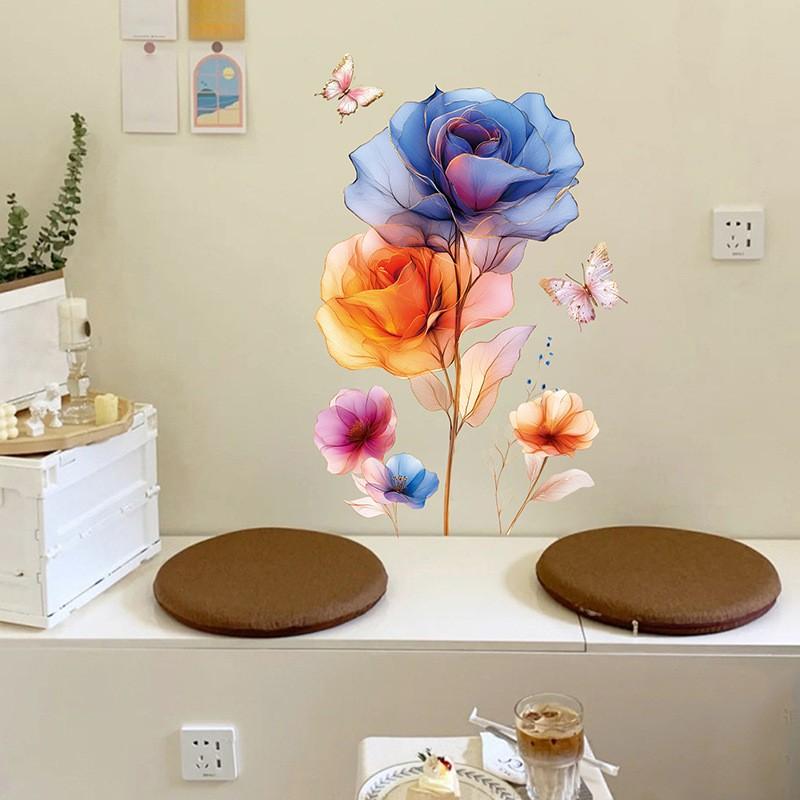 Colored Flower Wall Stickers Bedroom Living Room Corridor Entrance Background Floral Wall Stickers Bathroom Cabinet Ceramic Tile Decoration Decal
