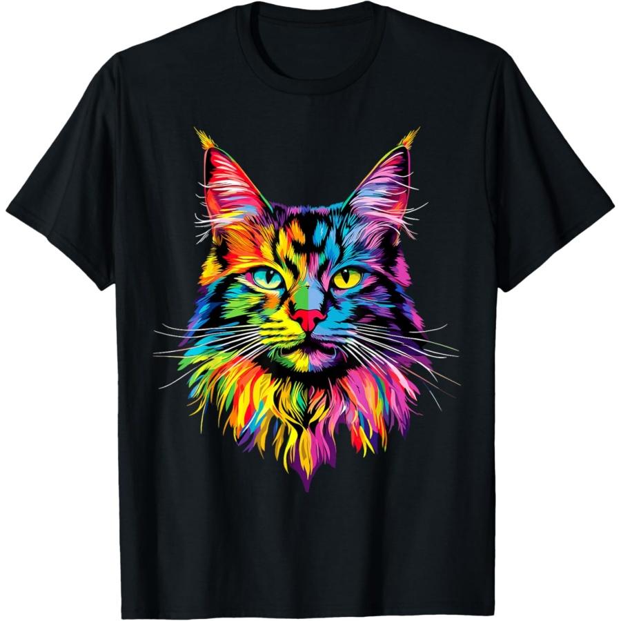 Maine Coon Cat Colorful Rainbow Color Popart Maine Coon Cats T-Shirt XXXXXL чёрный