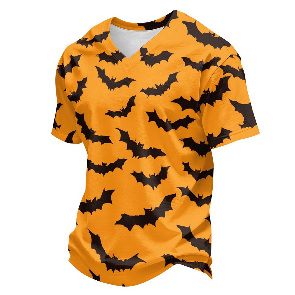 Men's Casual Lightweight Breathable Short Sleeve V Neck Shirt Halloween Print Handprint Pattern Comfortable Fit