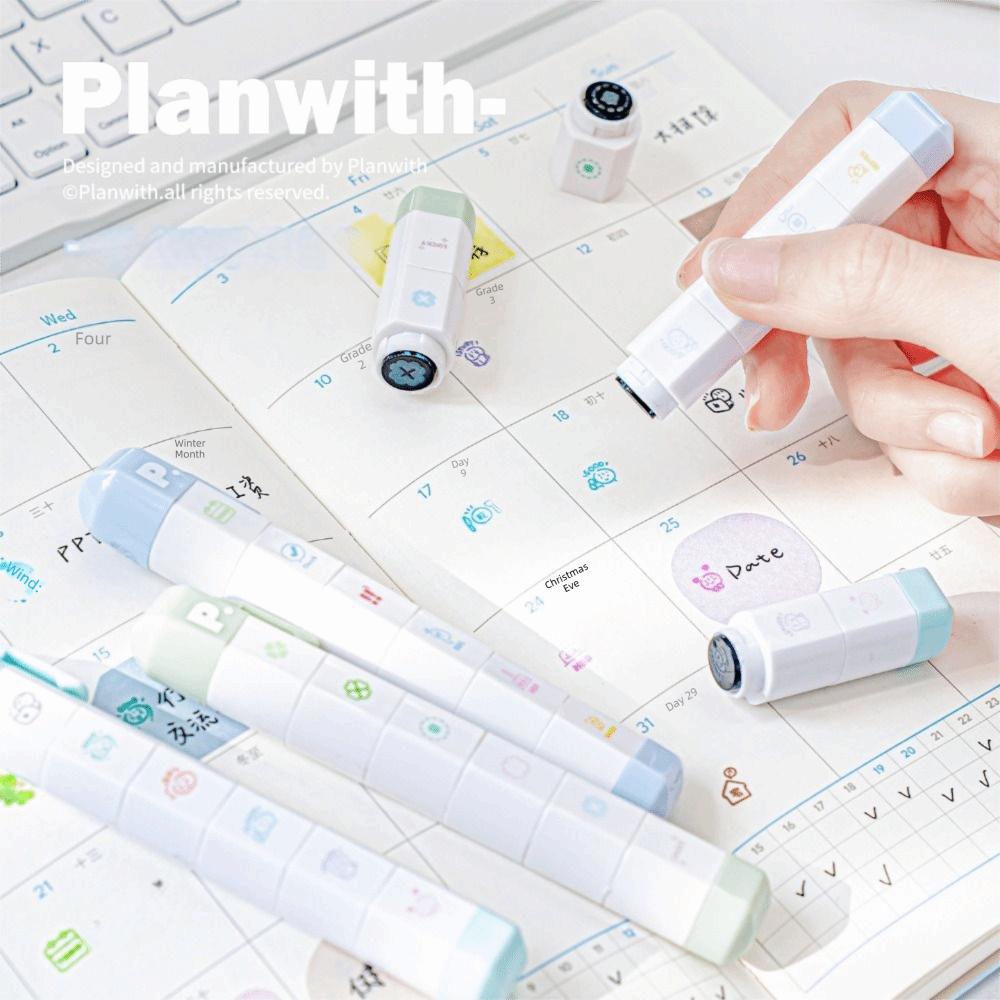 Cute Cartoon To Do List Journal Stamp Detachable 6 Patterns Seal Pen Portable Self-ink Diary Seal Kids Gift School Stationery