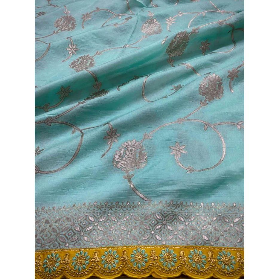Beautiful Zari Work  With Coding Sequance Lace Border In Form of Traditional Motifs. This Beautiful Saree