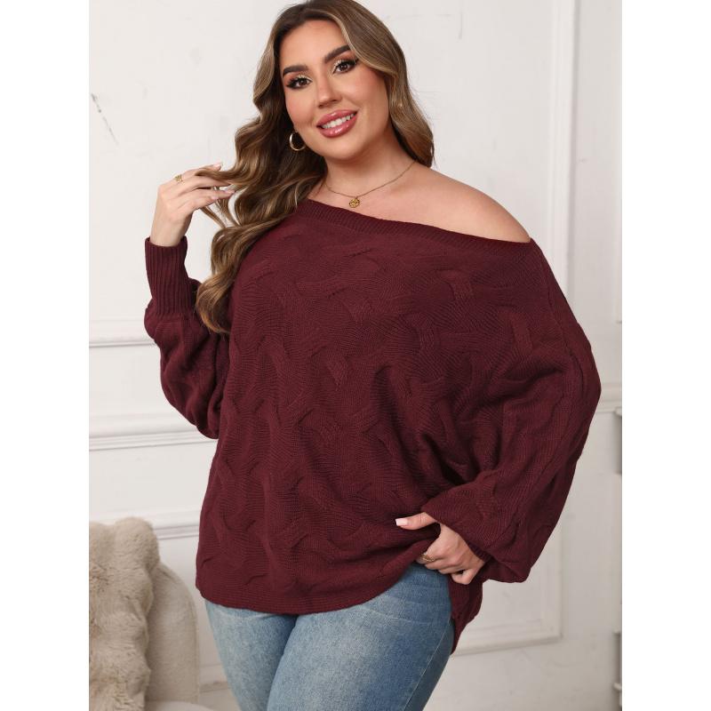 Plus Size Women's Sexy Off-Shoulder Irregular Top Batwing Sleeve Loose Pullover Sweater for Women