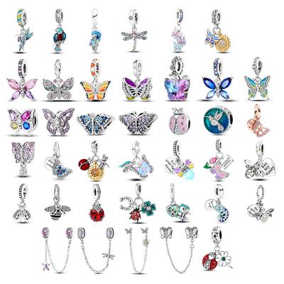 Butterfly Charms Fit Bracelets Chameleon Firefly 925 Silver Dragonfly Ladybug Bee Beads DIY Jewelry Making
