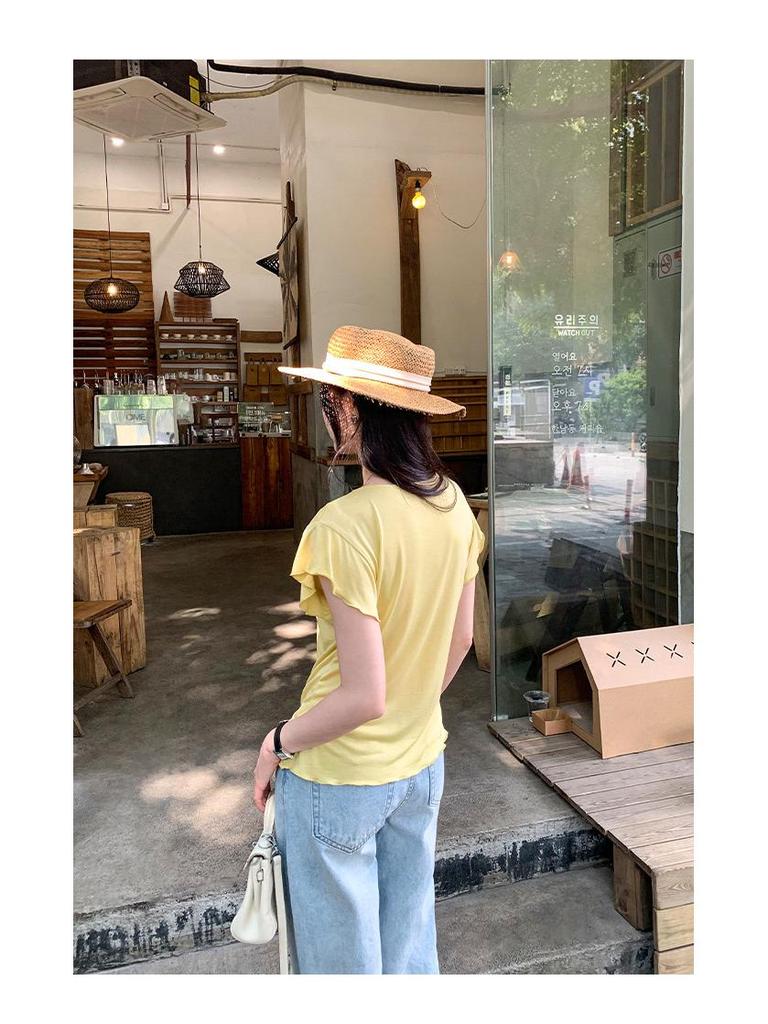 T-shirt d'été tendance pour femme, col en V, à lacets, coupe décontractée, manches courtes (2026)