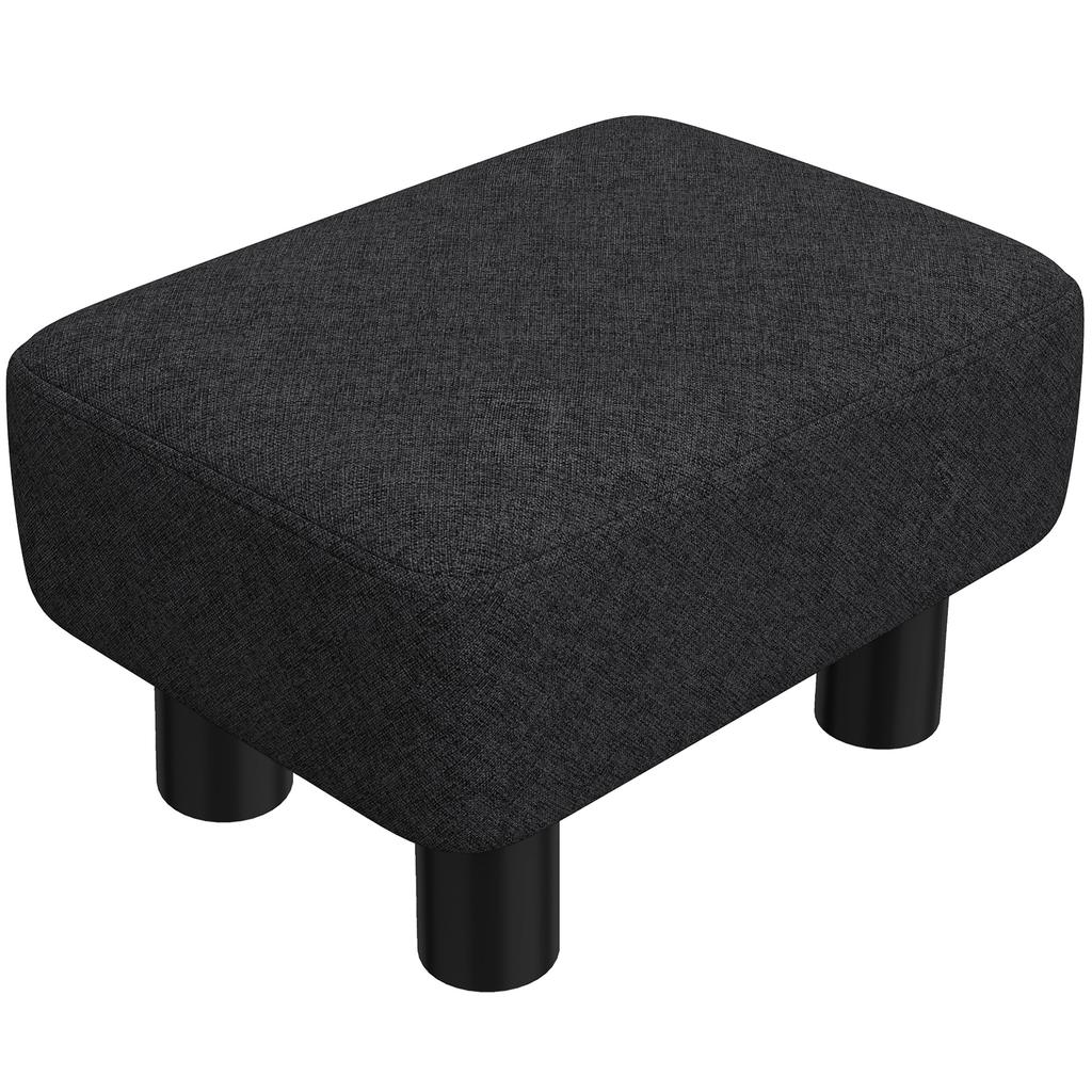 Linen Fabric Footstool Ottoman Cube With 4 Plastic Legs Black