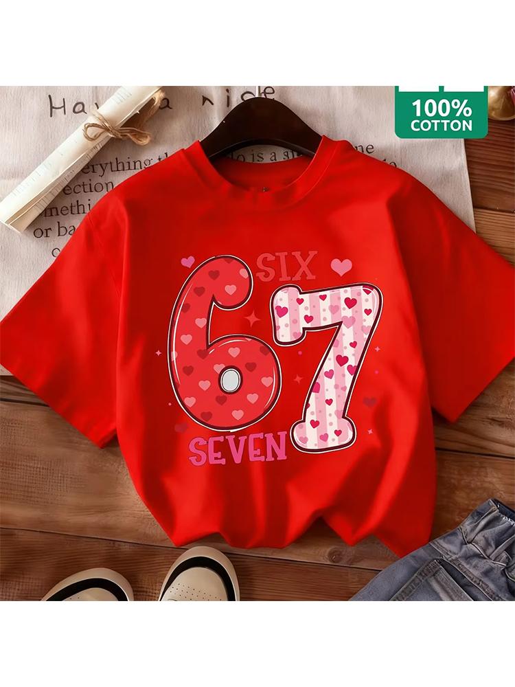 Kids Cute Heart Pattern SIX SEVEN 67 Graphic TShirt 100 Cotton Wear for Boys  Girlsdf0167