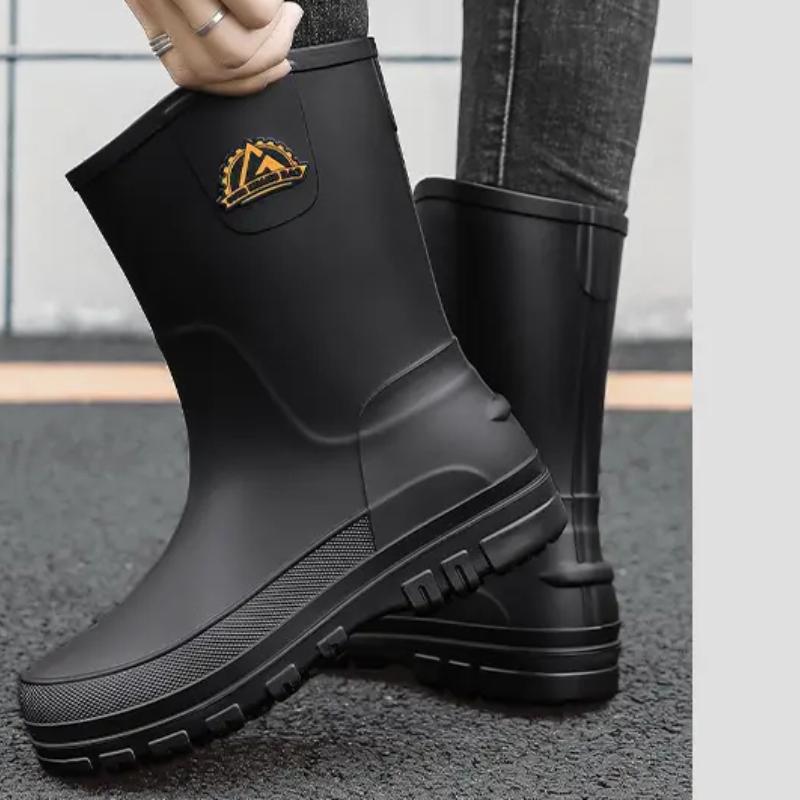 Men's Waterproof Rain Shoes Anti Slip Mid Tube Fashionable Rubber Shoes Korean Version with Casual Foot Covers Zapatillas Male