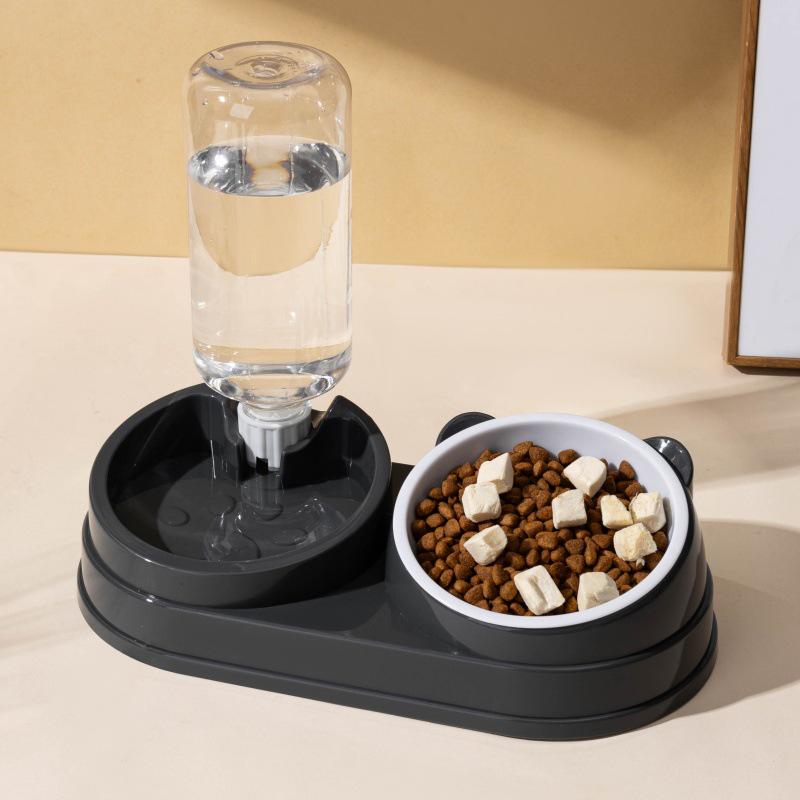 Automatic Double Bowl Pet Feeder: Slanted Stainless Steel Bowl for Cats & Dogs