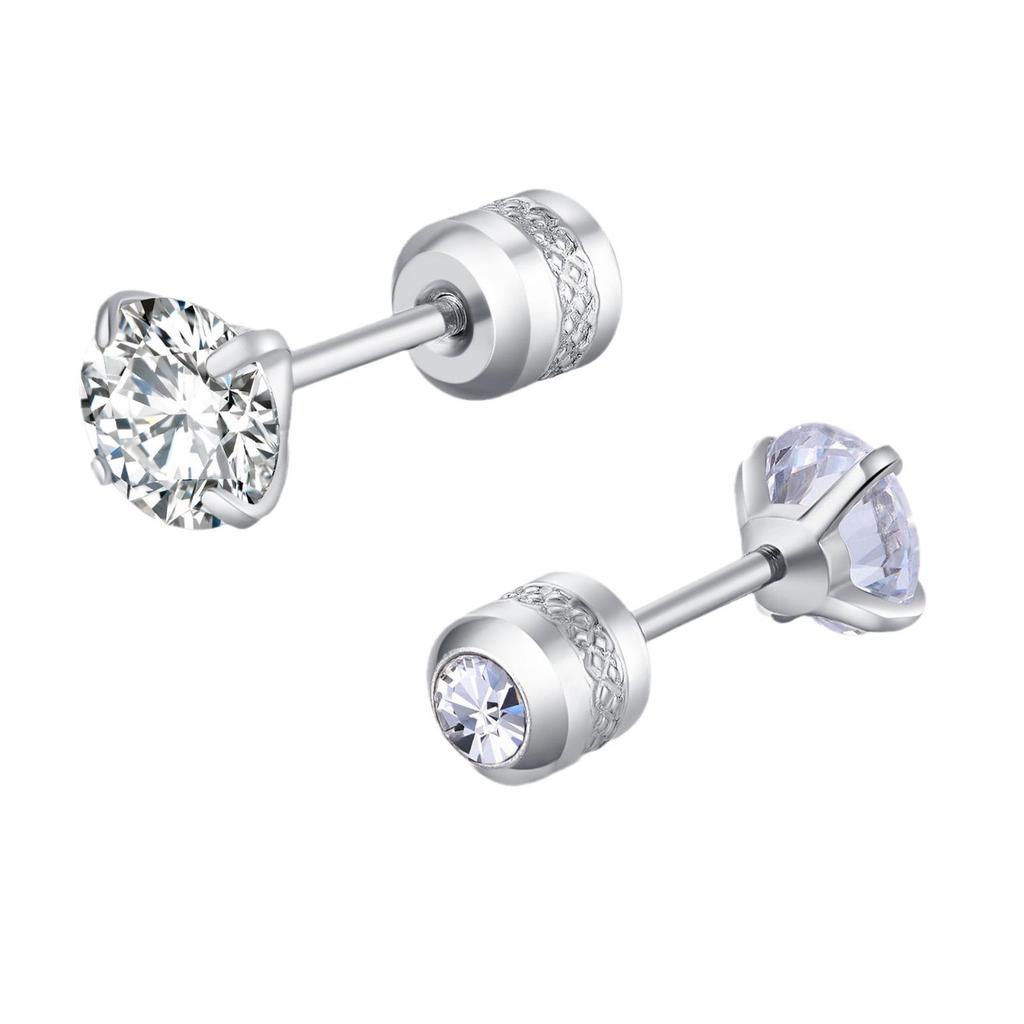 G23 Titanium Alloy Double Diamond Stud Earrings with Four-Prong Setting, 5A Zirconia, for Cartilage Piercing.