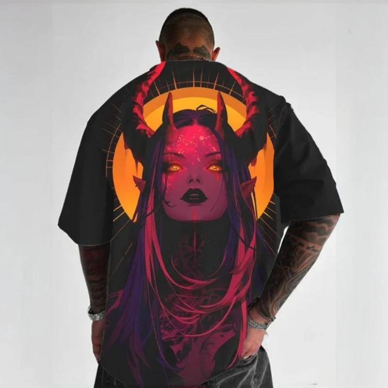 2024 Men's T-Shirts Anime Character Tee 3D Sexy Beauty Print Summer Casual Street Trend Top Loose Oversized Short Sleeve T Shirt