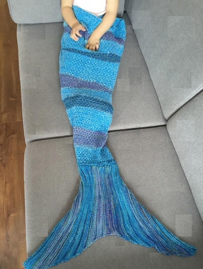 

European Warm Striped Mermaid Air Conditioning Blanket Fashionable Textile Home Blue