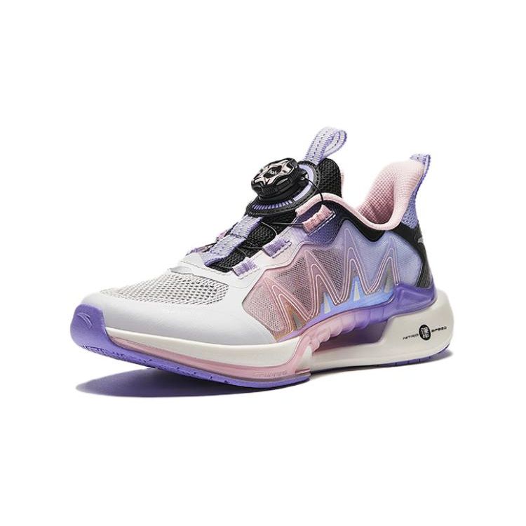 Anta Kids Wind Chaser 6.0 Shock Absorbing Wear Resistant Non Slip Low Top Running Shoes Kids Running Shoes White Black Pink 322425517-6