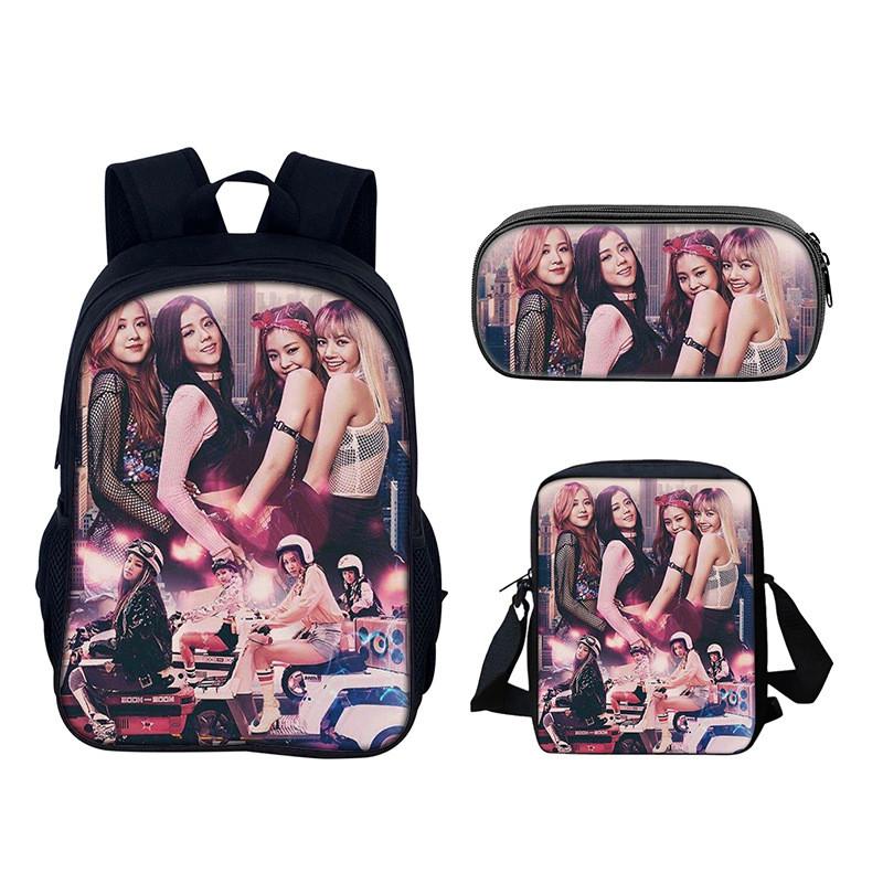 Set de Mochila Estudiantil Blackpink con Material de Nylon y Diseño Creativo para Uso Diario
