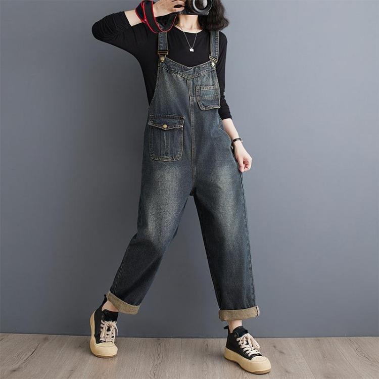 Women Elastic Long Pants Spring Denim Overalls Loose Casual Trousers Plus Size Basic Jeans