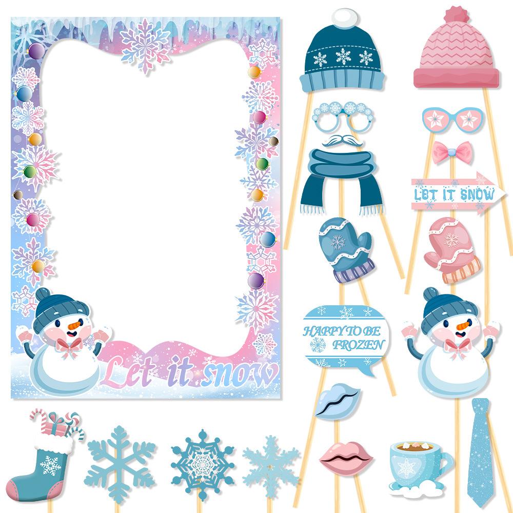 New Style, Christmas Theme, Cartoon Snowman, Blue Pink, Handheld Props, DIY Funny Party, Photo Props and Supplies