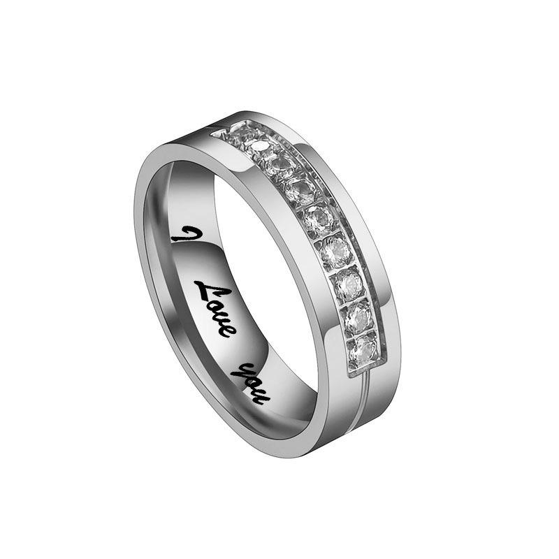 European and American Fashion Titanium Steel Zirconia "I LOVE YOU" Couple Rings
