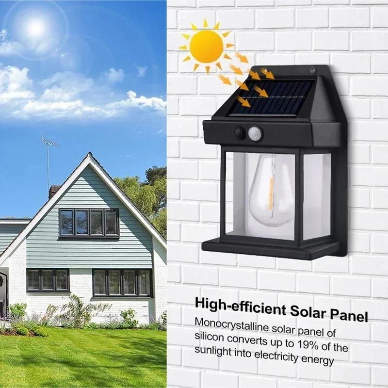 Solar Wall Lights Outdoor Tungsten Waterproof Wireless Motion Sensor Security Lamps Dusk To Dawn Lighting for Garden 1~8PCS