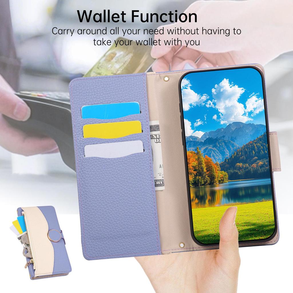 iPhone 17 Color Block Wallet Case: Drop-Proof Leather with Lanyard & Card Slots