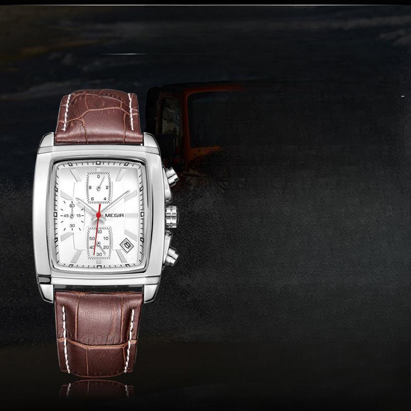 Square Luminous Multifunctional Sports Business Men's Genuine Leather Waterproof Quartz Watch
