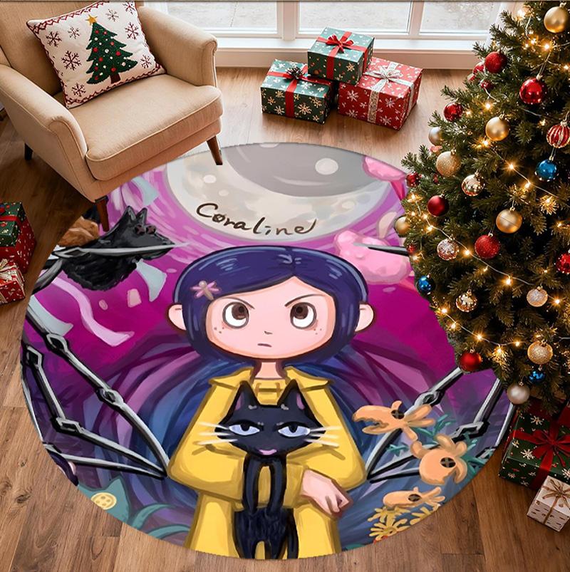 Coraline Pattern Round Rug, Indoor/Outdoor Mat, for Picnic, Gameroom, Bedroom, Office, Living Room, Home Decor Carpet, Birthday Gift