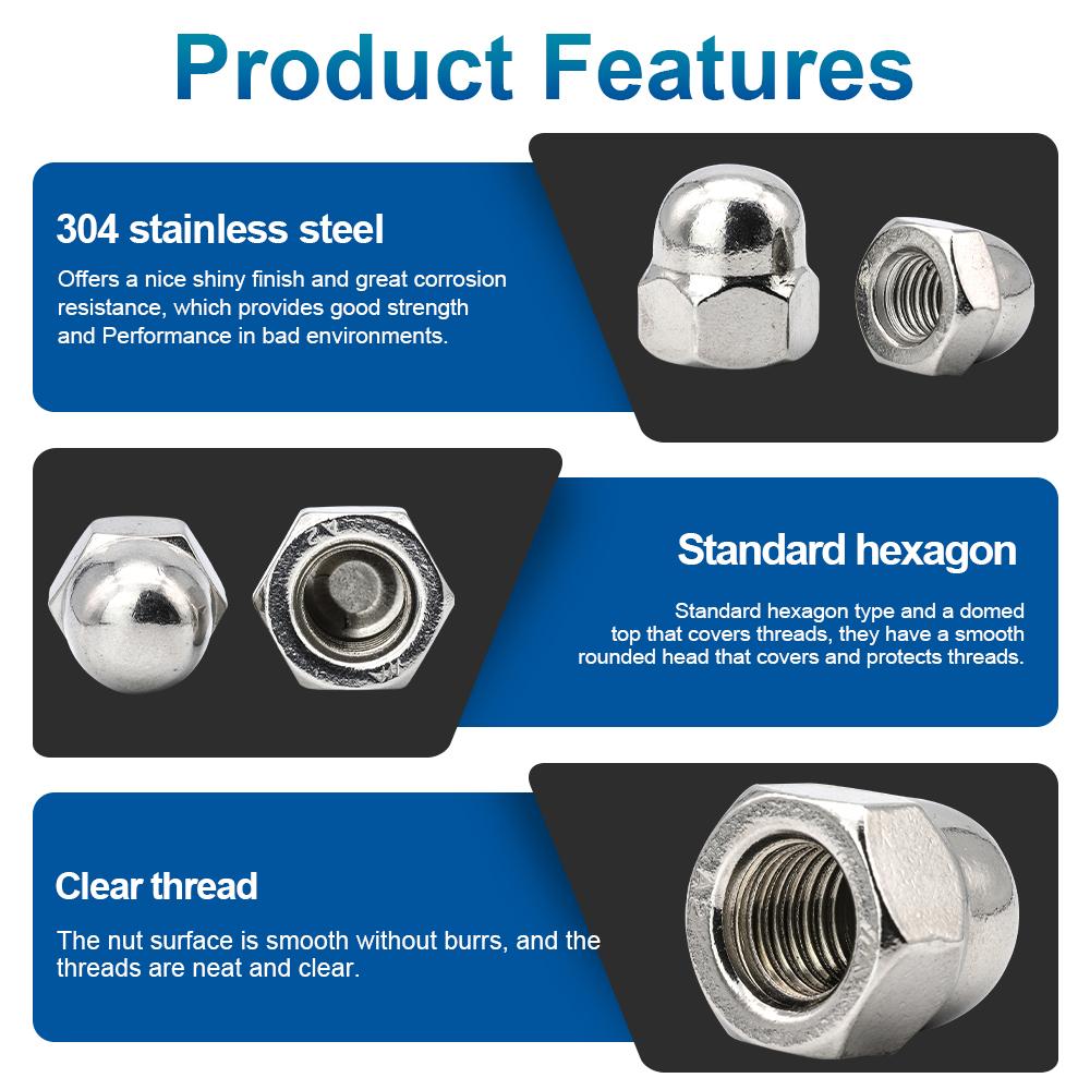 

NINDEJIN 2/5pcs Acorn Cap Nut Metric Fine Thread M8 M10 M12 M14 M16 Stainless Steel Hexagon Dome Cap Nut Blind Nuts M8x1.0 5pcs