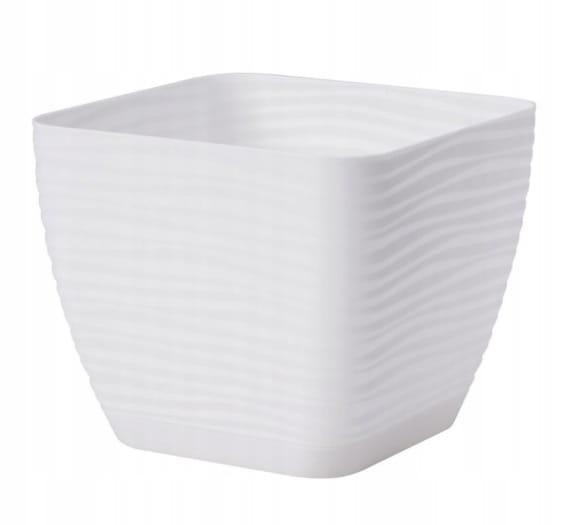 Flowerpot with saucer, white, 127x118cm, square, plastic