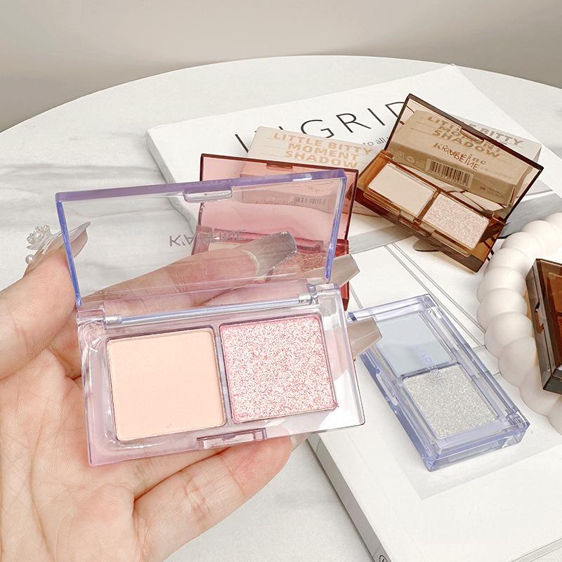Capel Dual-Tone Eyeshadow: Matte & Shimmer Gray Pink with Fine Glitter, Nude, Low-Saturation, Korean Style, Versatile Crushed Diamond Look.