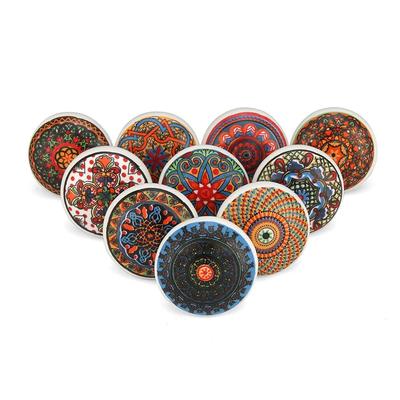 Keramikknöpfe Welt Türknöpfe für Schubladen Vintage Handgefertigt Blaues Mandala Schrankgriff für Küche Kleiderschrank Möbel (ROT, 12er-Pack)