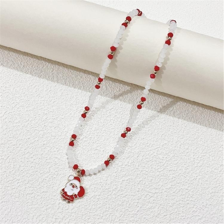 Cartoon Christmas Pendant Necklace Holiday Beaded Necklace Statement Jewelry