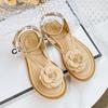 Comemore 2025 Summer New Elegant Women's Sandals Flat Female Shoes Flower Design Black White Flip-flops Large Size 42 43