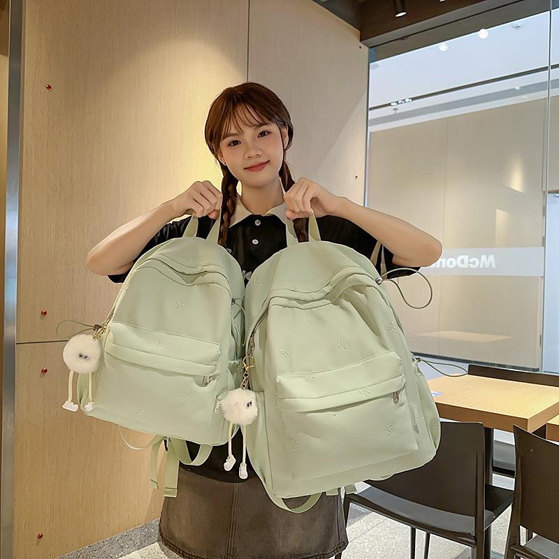 Black Bow Print School Backpack with Front Pocket Top Handle Casual Daypack for Students Daily Use