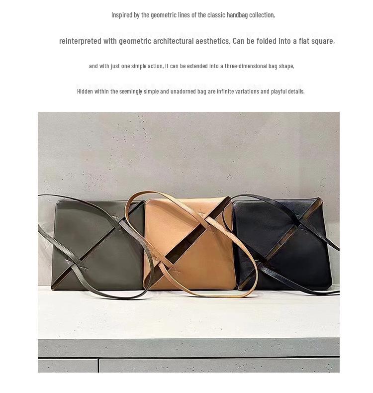 2025 Neue Weiche Rindsleder Faltbare Geometrische Tote: Handtasche aus echtem Leder, Pendler- und Reisetasche, Große Kapazität für Damen