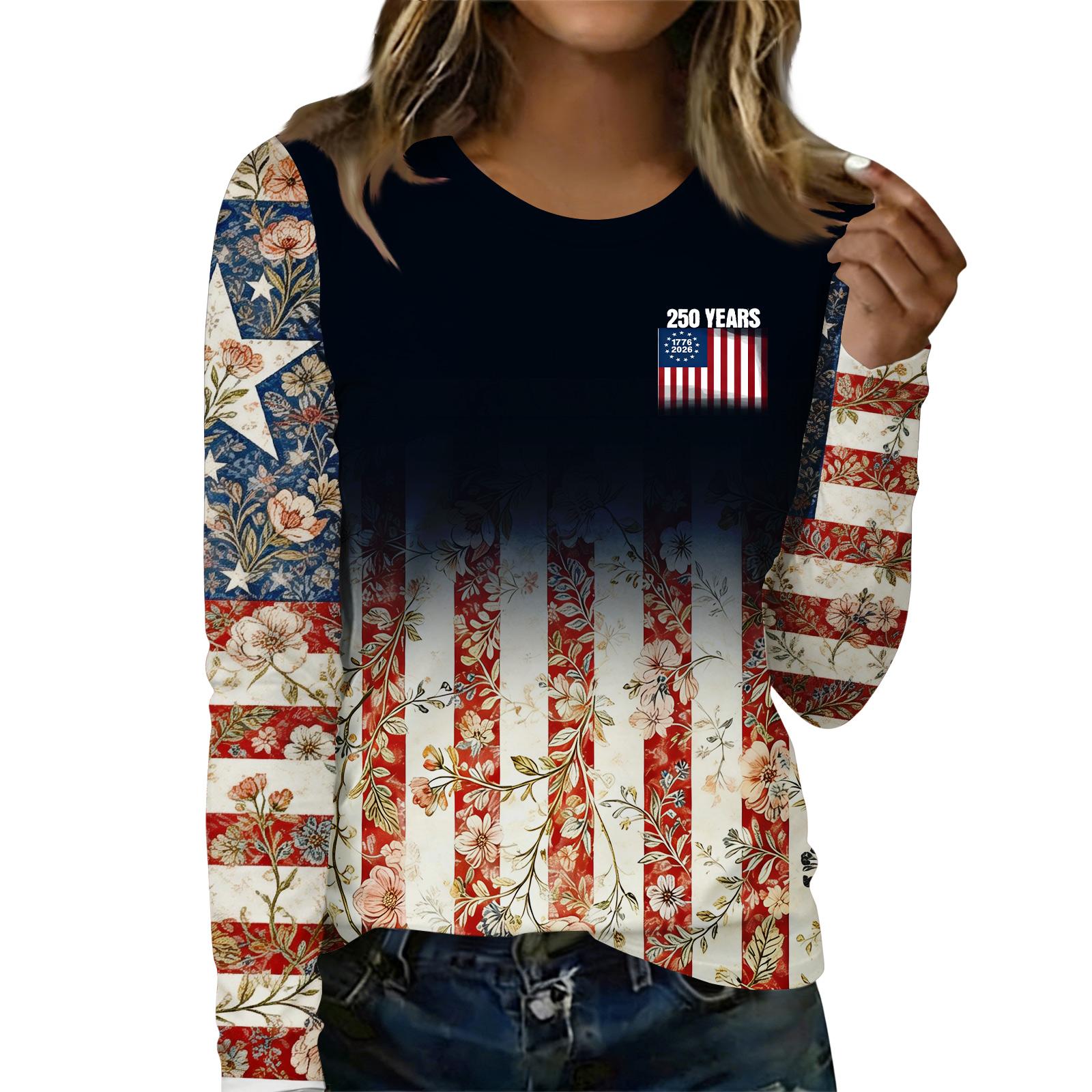 

Women s Casual Round Neck Long Sleeve Printed Top S білий