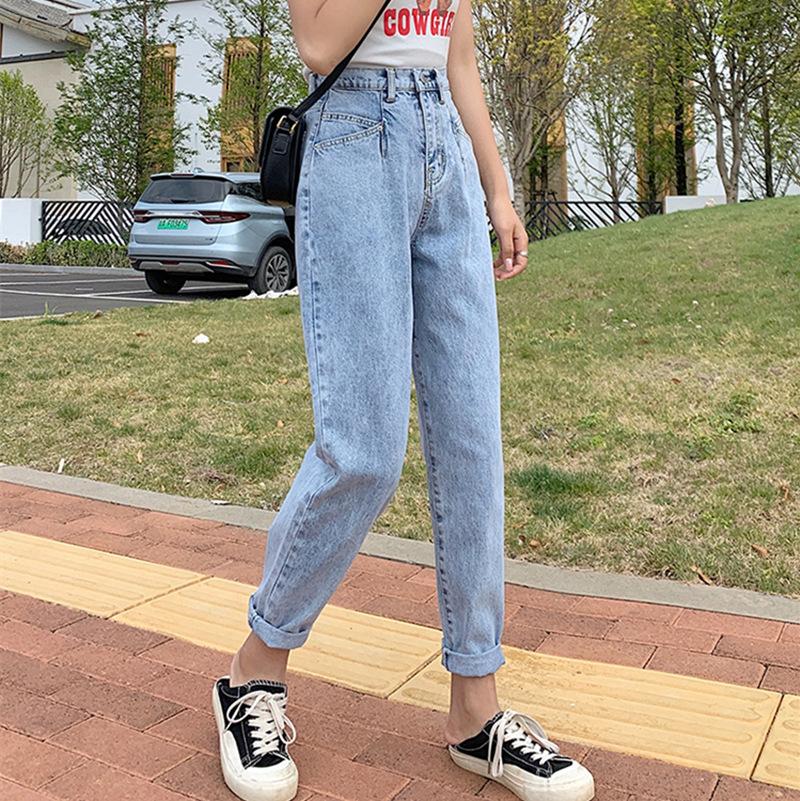 Hochtaillierte Straight-Leg Haremjeans für Damen für Frühling und Sommer Neue Slim und Schlank machende Studenten Cropped Jeans für Damen