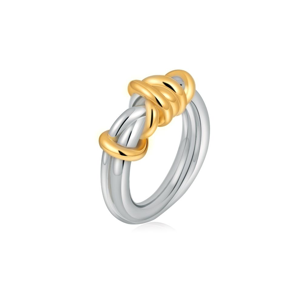 

18K Gold Plated Two-tone Double Layer Ring for Women Stainless Steel Gold Line Wrap Geometric Finger Jewelry Statement Gifts 6