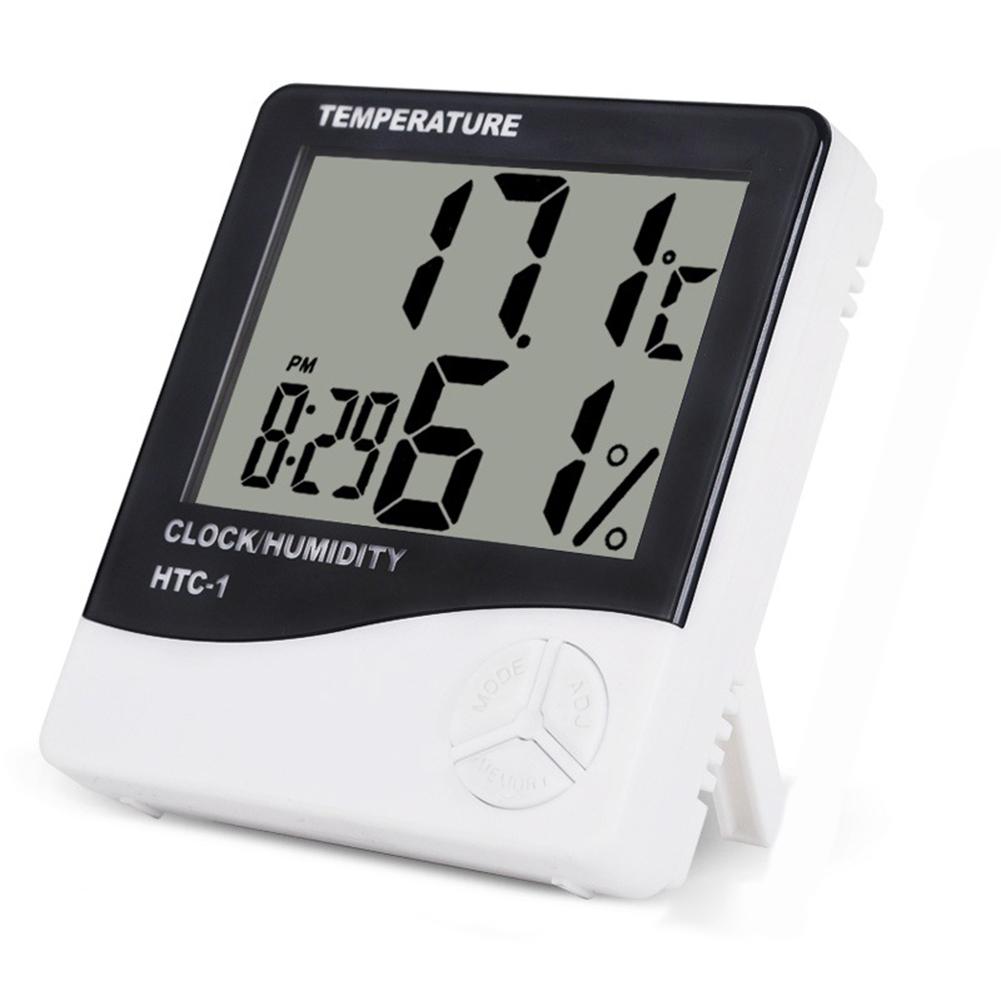 HTC-1 Large Display Indoor Thermometer Hygrometer Temp Humidity Meter Clock белый