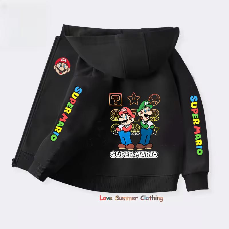 Spring Autumn Hoodie Zip Up Game Pattern Mario Children Hoodie Kids Boy Girl Clothing Pullover Cartoon Printed Top Sweatshirt