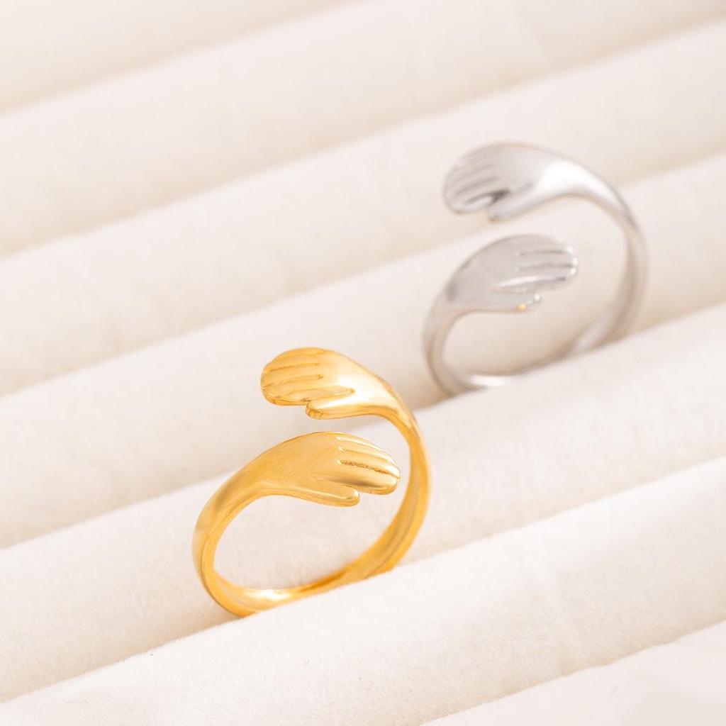 Embrace Stainless Steel Titanium Colorfast Open Ring Vacuum Electroplated 18k Gold Index Finger Ring