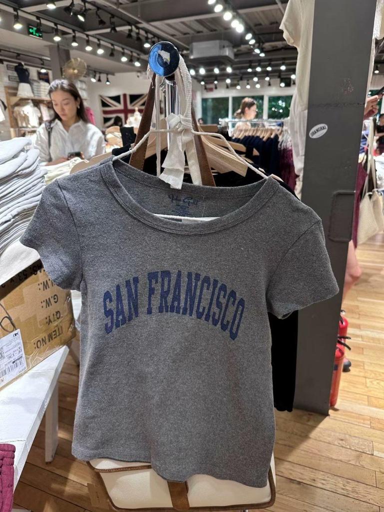 BM Style Pure Gray San Francisco Letter Round Neck Short-Sleeve T-Shirt - Women's Summer Fashion