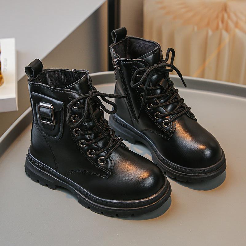 

Autumn Winter Children Leather Boots Girls Silver High-top Boots Princess Side Buckle Design Leather Shoes Kids Warm Cotton Boot 27