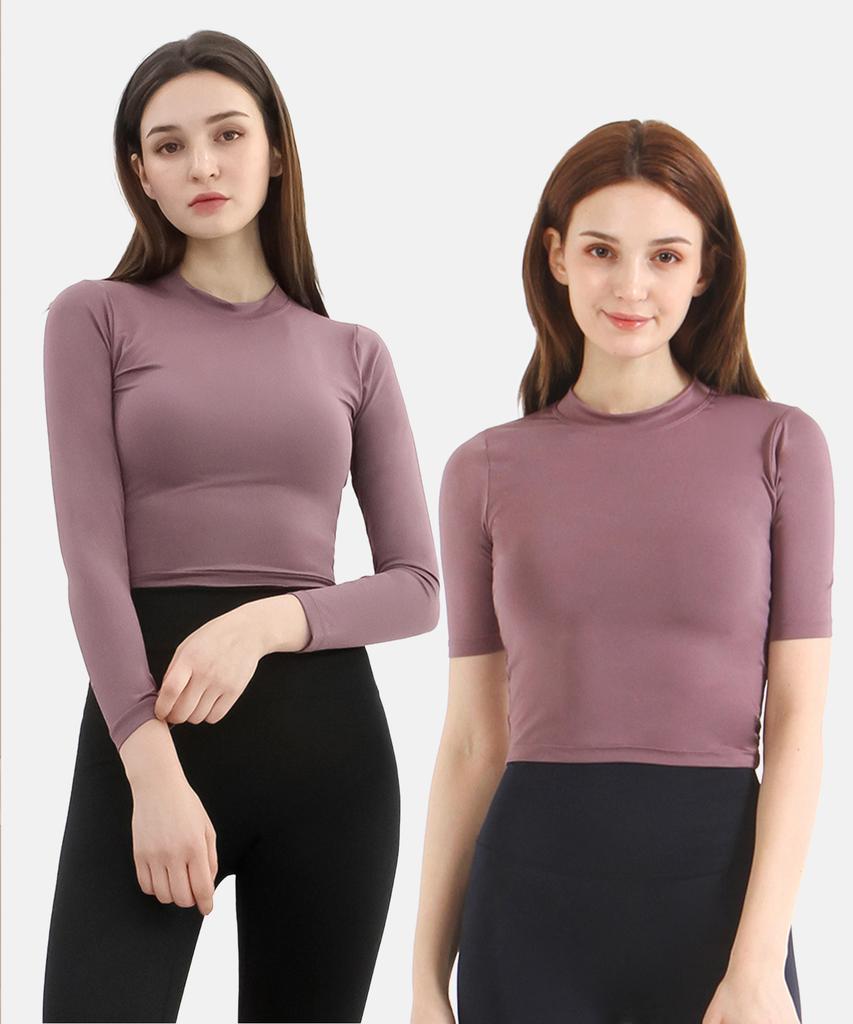 NOKJOK [2Pack] Plain Crop Top + Meriel Long Sleeve Crop Top Set (C Type)