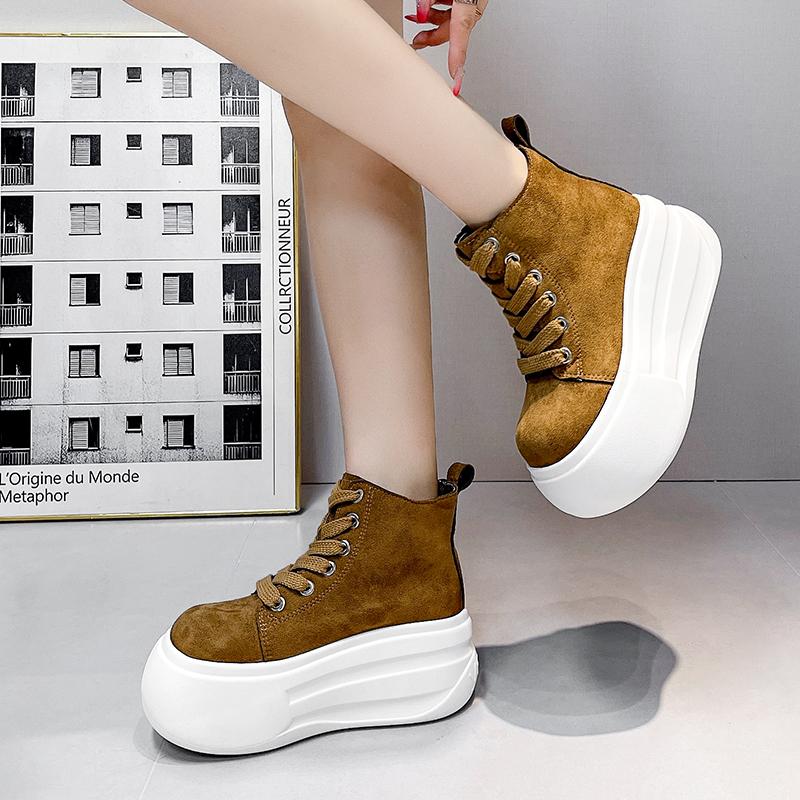 Fashion 9CM Platform Wedge Shoes Leather Spring Autumn Walking Sneakers Hidden Heels Women Autumn Chunky Sneaker Fashion