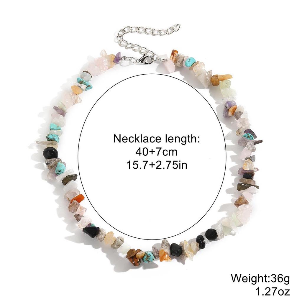 European & American Bohemian Colored Gravel Natural Stone Necklace for Women - Summer Jewelry