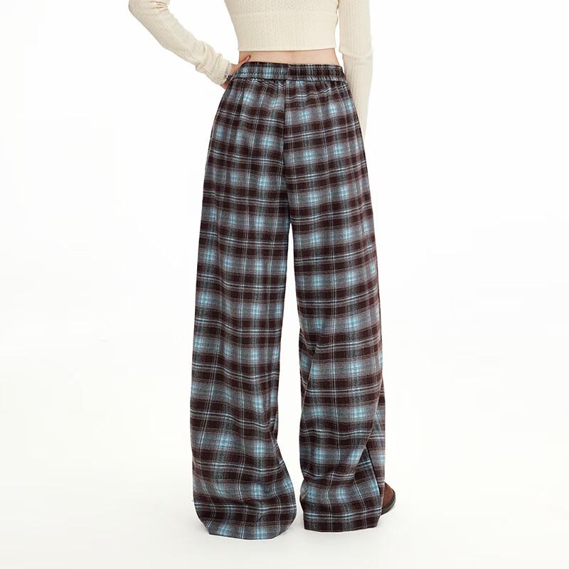UNIFREE Women's Plaid High-Waist Wide-Leg Casual Pants
