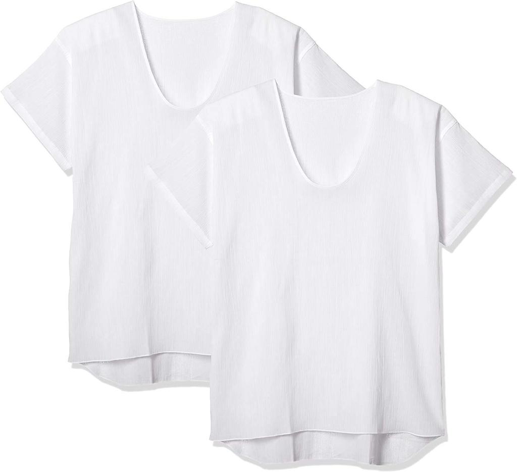 Set of 2 Takashima Chijimi Crepe Made In Short Sleeve Sizes Set [vantann] Undershirts, Japan, 100% Cotton, White, Men's Spring/Summer U-Neck Shirts,